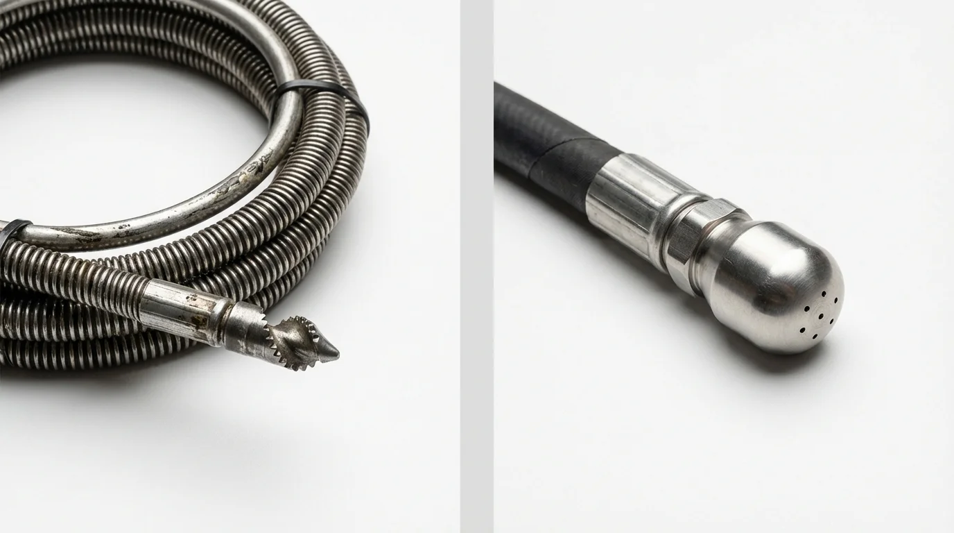 Drain snake cable and hydro jetting nozzle used for drain cleaning in Springtown, TX